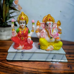 laxmi ganesh 6" idol - marble stone & fiber divine symbol of prosperity
