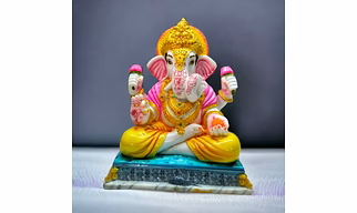 13" Ganesh with Folded Legs Idol - Marble Sculpture for Home Decor