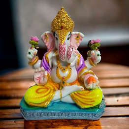 divine ganesha bappa with lotus & folded legs 7" - marble stone fiber