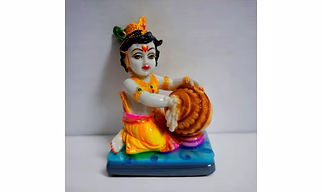 Exquisite Bal Krishna 5.5" Marble Stone Power Fiber Idol for Home Decor