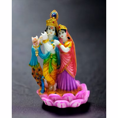 radha krishna with peacock 8 " idol