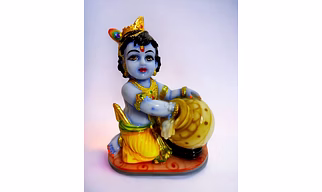 7" Bal Krishna Hindu Deity Marble Powder Statue