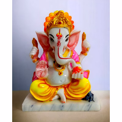 exquisite 9-inch ganpati bappa idol - marble stone fiber