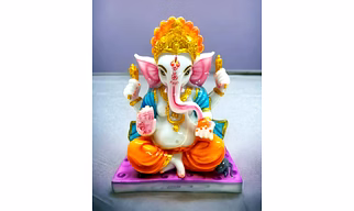 Exquisite 9-inch Ganpati Bappa Idol - Marble Stone Fiber