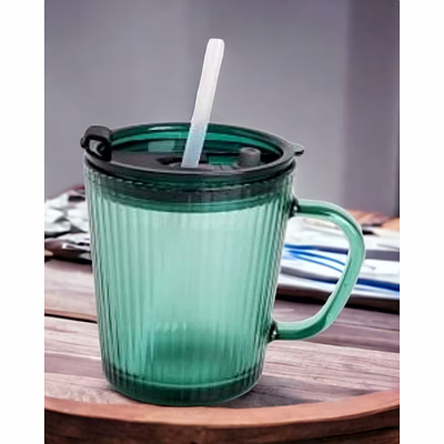deli glassware semi transparent mug - 370ml | elegant green glass cup