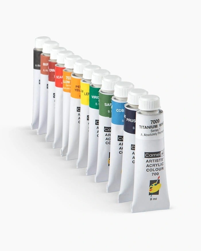 Camel Artist Acrylic Colours Assorted pack of 12 shades 9ml-3