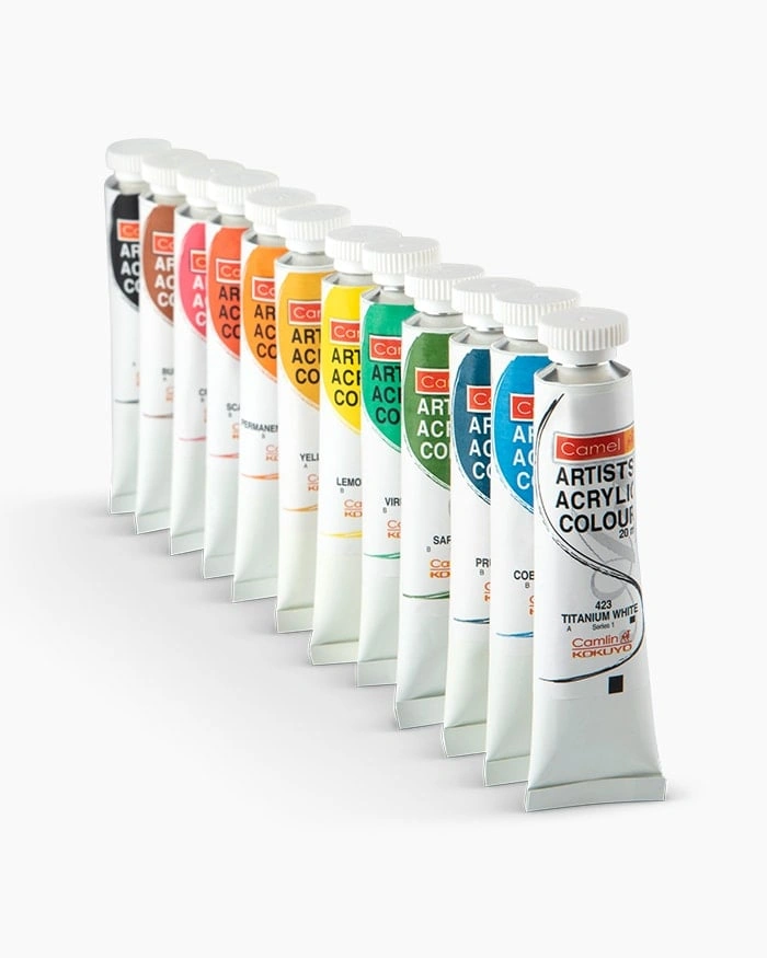 Camel Artist Acrylic Colours Assorted pack of 12 shades in 20ml-1