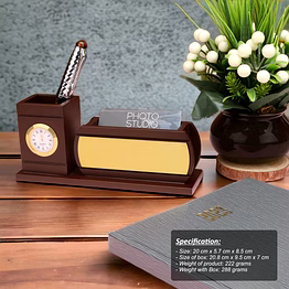 brown gold desk organiser with analog clock wd03
