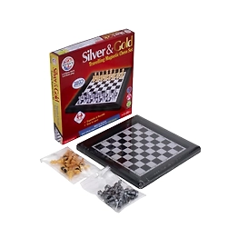 Ratna's Silver and Gold Traveling Magnetic Chess Set - Portable Strategy Game
