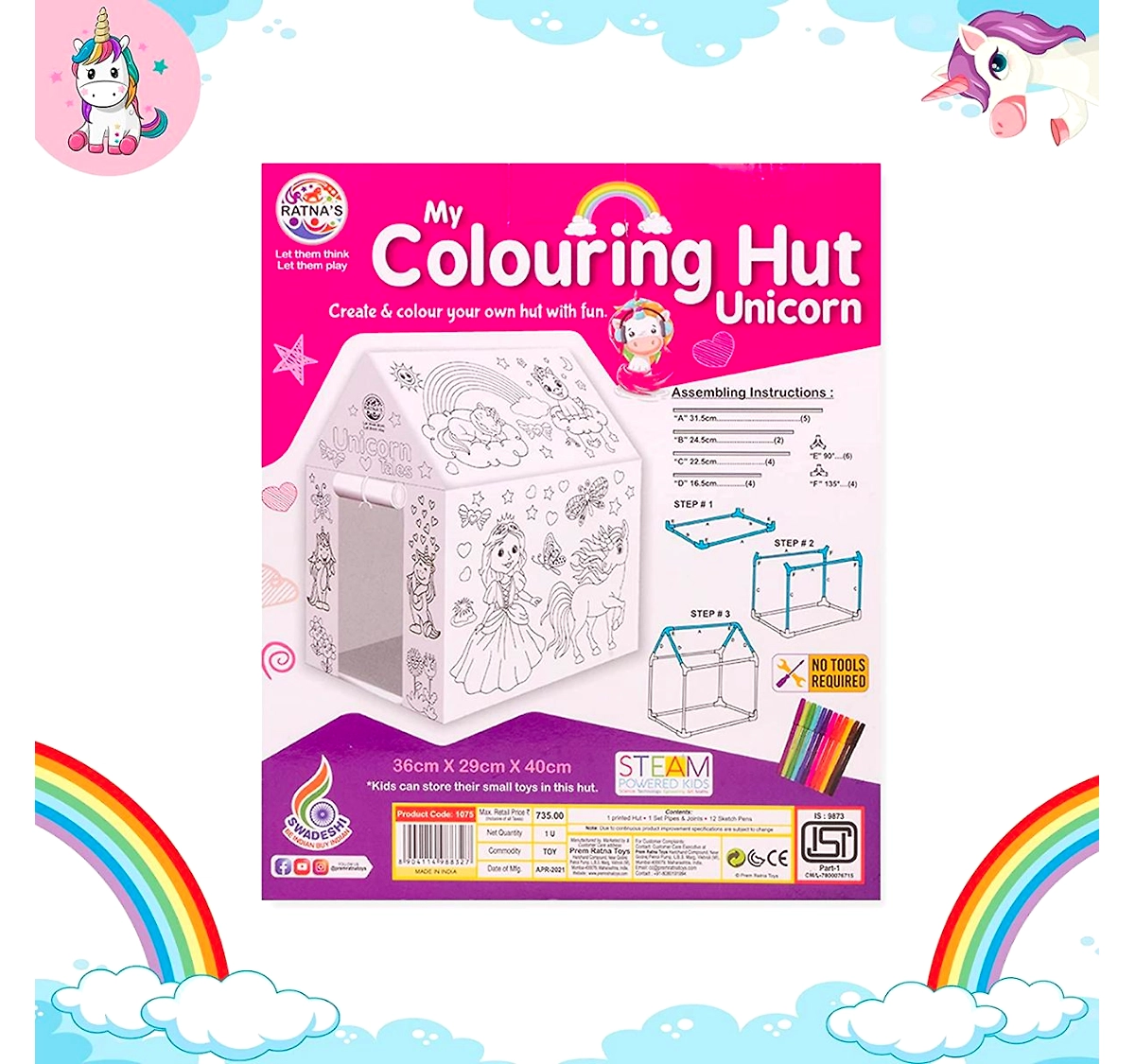 Ratna's My Colouring Hut Unicorn Theme (36 x 29 x 40 cm) DIY for Kids 3 ...