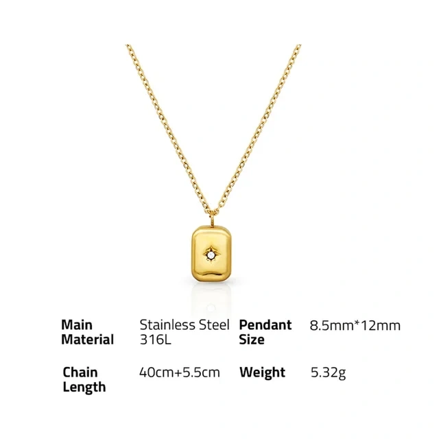 Square Shape Stainless Steel Pendant with Crystal Accent 18&quot; Chain - Exquisite Women's Jewelry-4