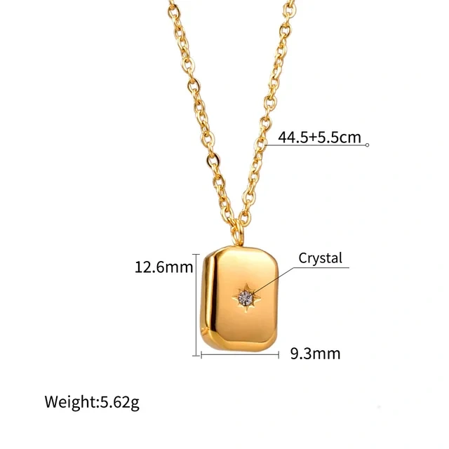 Square Shape Stainless Steel Pendant with Crystal Accent 18&quot; Chain - Exquisite Women's Jewelry-5