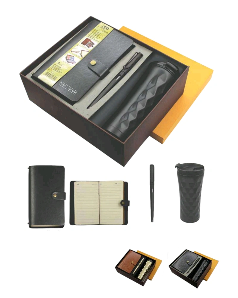 Premium 3-in-1 CEO Gifts Set - Diary | Flask | Pen-Black-2