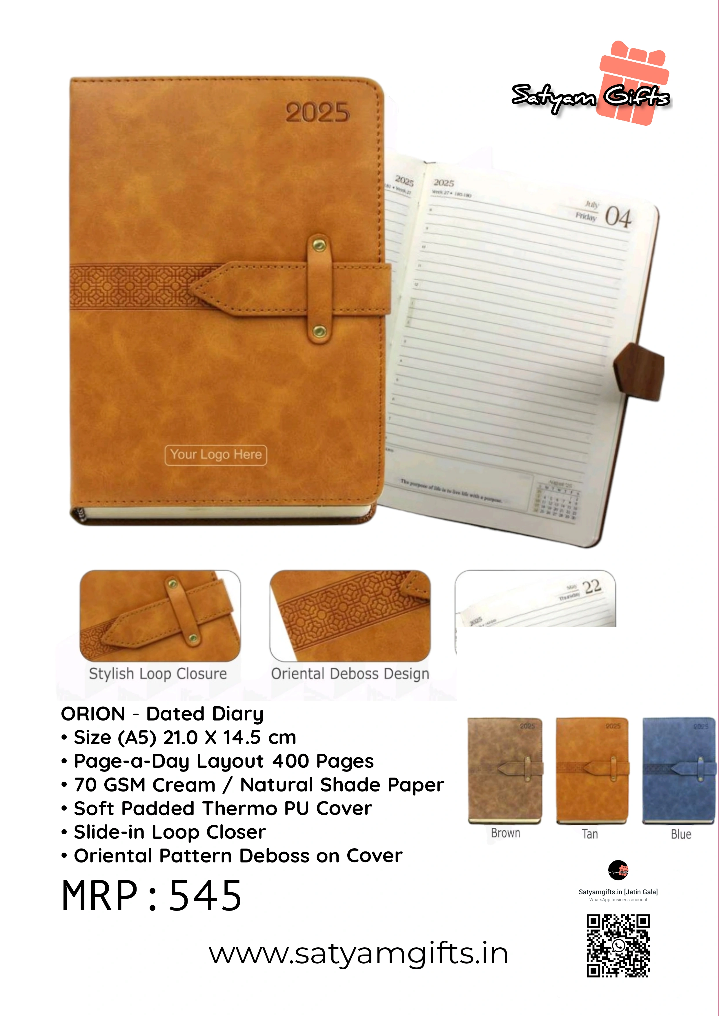 Viva Orion 2025 Dated Diary - Elegant A5 Diary for Effortless Organization-Brown-2