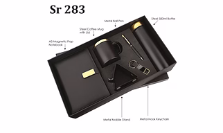 Elite Corporate Gift Set : Blackgold 6 in 1 Bottle, Coffee Mug, Mobile Stand, Pen, Keychain, & Diary