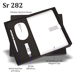 Elegant White 4-in-1 Gift Set: Wireless Mouse, 32GB USB Drive, Premium Pen, and Diary