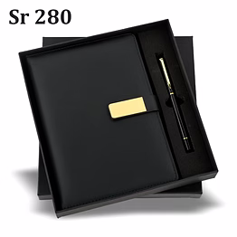 premium black executive gift set with gold accents – leather diary and matching pen