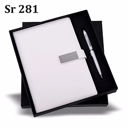 stylish white executive gift set with silver accents – leather diary and pen combo
