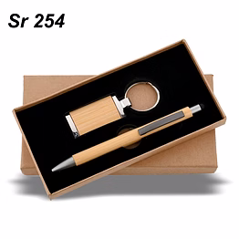 eco-friendly wooden bamboo pen & keychain set - sustainable stationery set