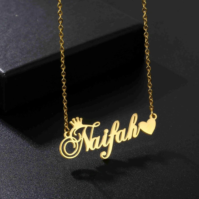 Personalized Crown With Heart Name Necklace CNC08-Gold-2