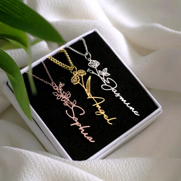 Birth Flower Personalized Name Pendant - Symbolize Each Birth Month image 1
