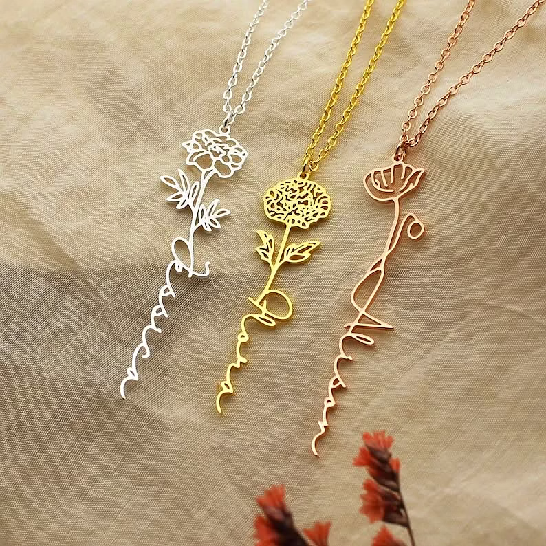 Birth Flower Personalized Name Pendant - Symbolize Each Birth Month image 2