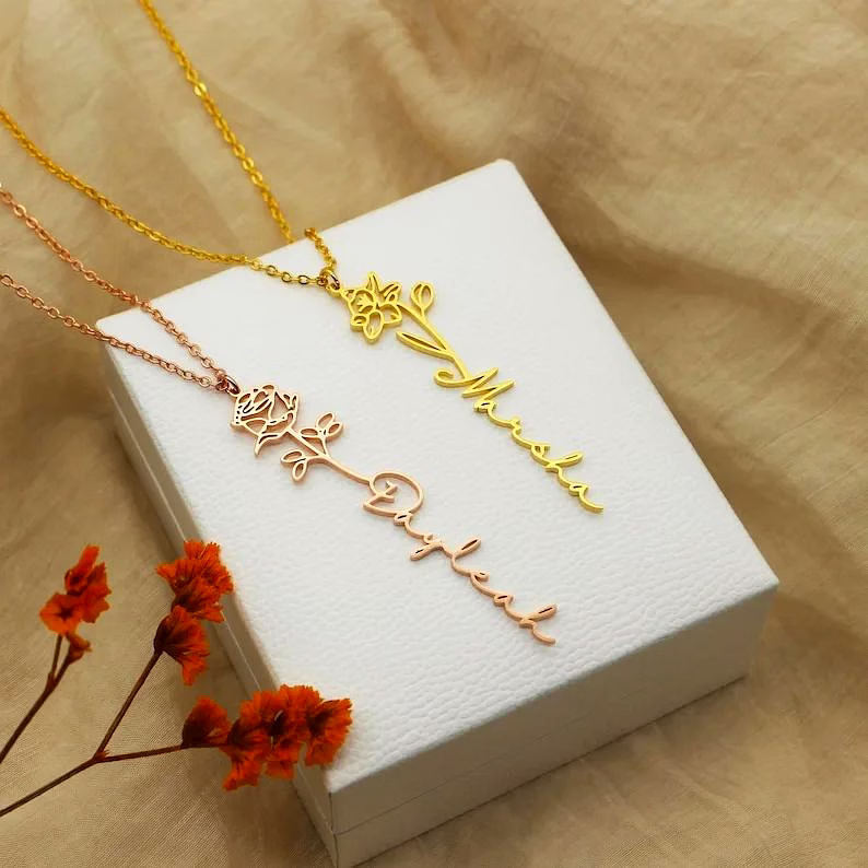 Birth Flower Personalized Name Pendant - Symbolize Each Birth Month image 3