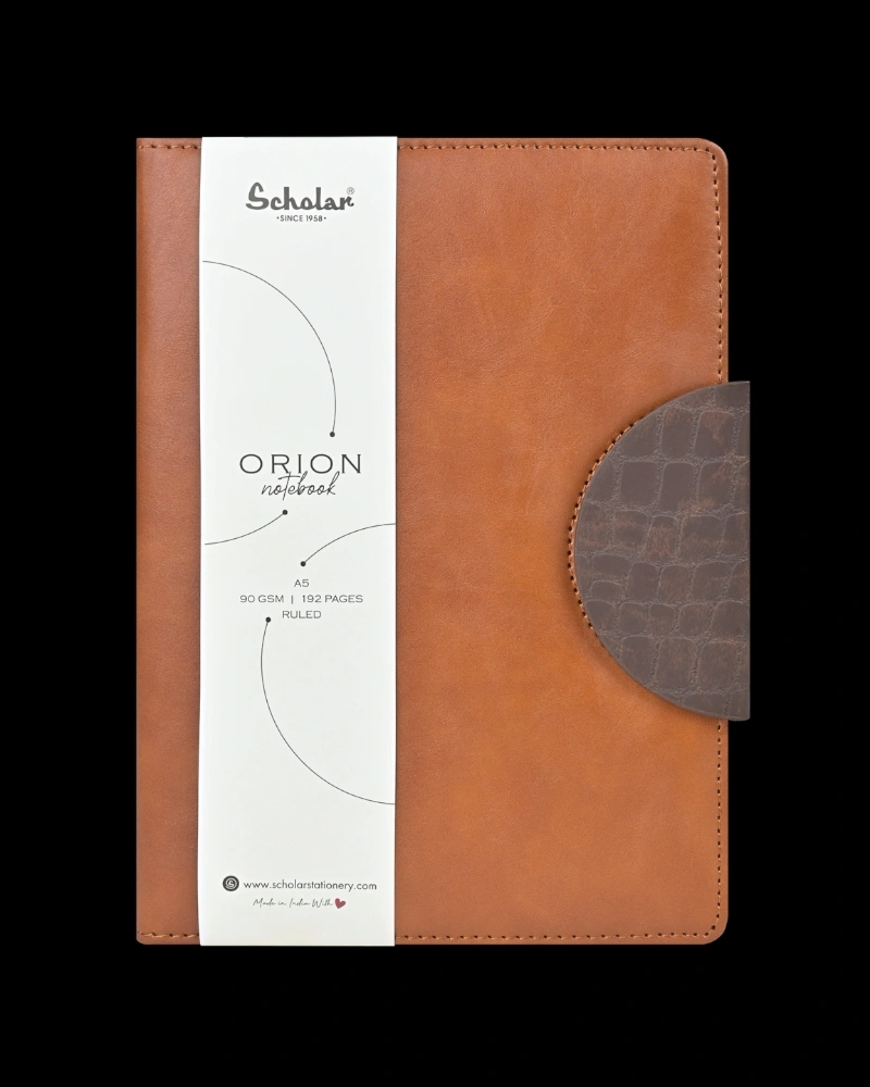 Scholar ORION Notebook with Magnetic Flap Closure and Pen Holder-TAN-A5-1