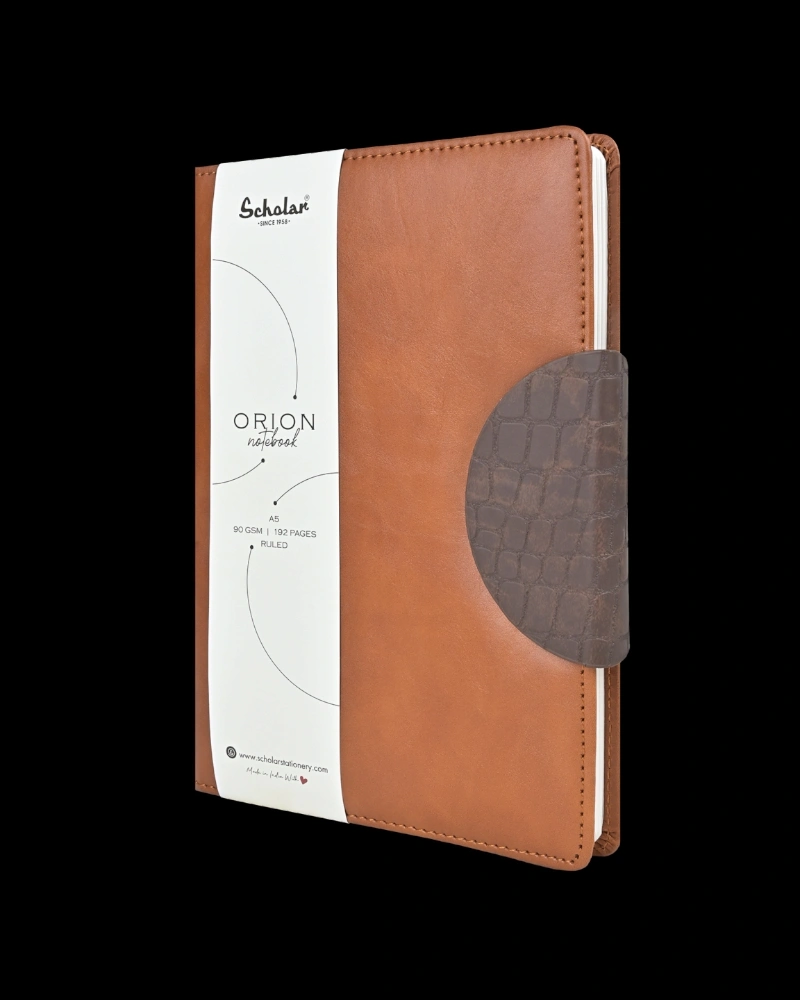 Scholar ORION Notebook with Magnetic Flap Closure and Pen Holder-TAN-A5-4