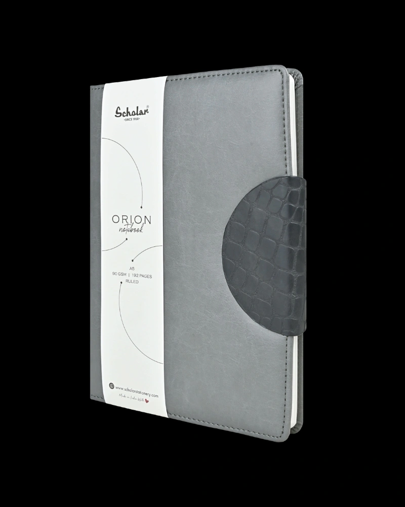 Scholar ORION Notebook with Magnetic Flap Closure and Pen Holder-Grey-A5-2