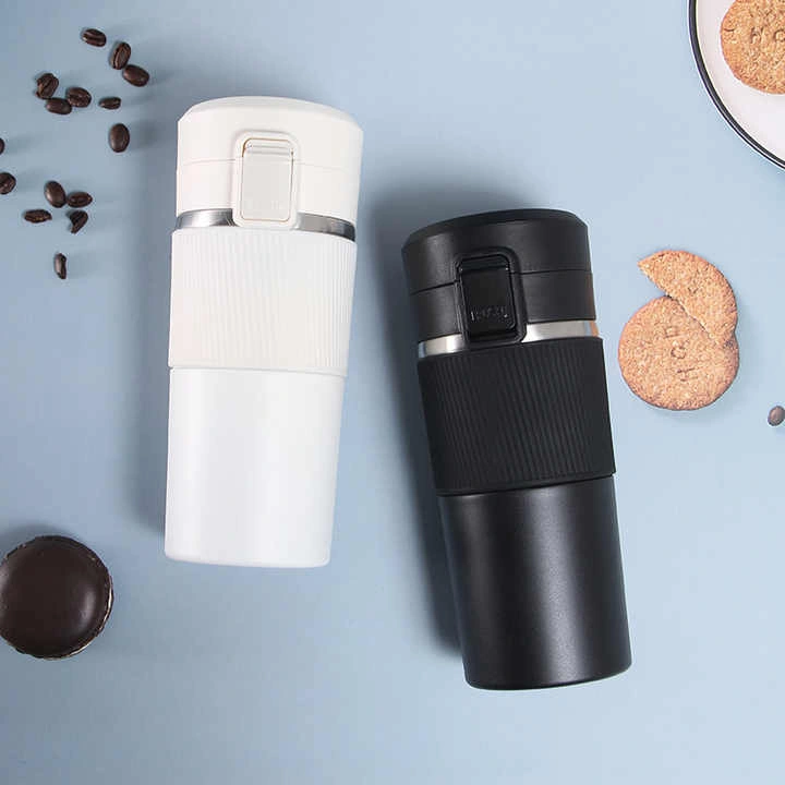 Stainless Steel Vacuum Insulated Coffee Cup with Silicone Sleeve-Black-5