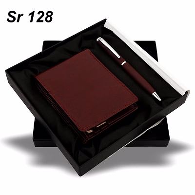 morado brown pen & wallet set - premium pu leather wallet and metal pen