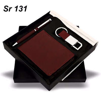 escala brown pen wallet & keychain set - premium elegance trio