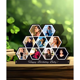 hexagon personalized table frame – 10 photo slots