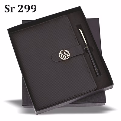 premium black pu leather diary & pen combo set - elegant & practical gift
