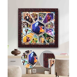 13 Photos Rays Collage Embossed Frame 12" x 12" | Personalized Memories Display