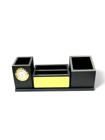 Elegant 3 Part MDF Wooden Desk Organizer | Customizable with Analog Clock