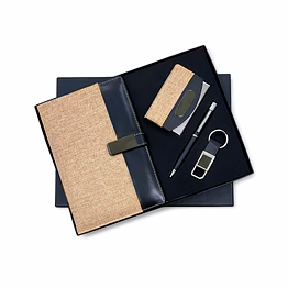 4 in 1 combo set | dual tone jute x black pu leather - diary, cardholder, pen & keychain