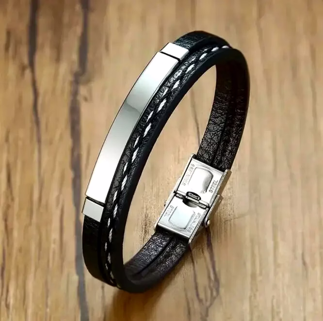 personalized leather bracelet for men with customizable name - sgj03