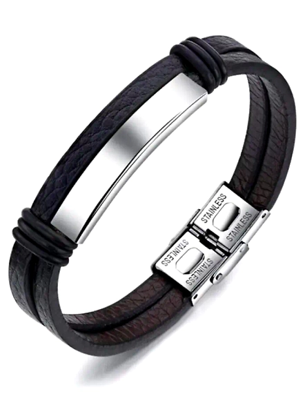 Personalized Leather Men's Bracelet - Custom Name Engraved Wristband