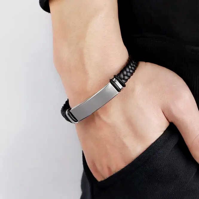 Personalised PU Leather Bracelet - Custom Name Engraved Bracelet image 3