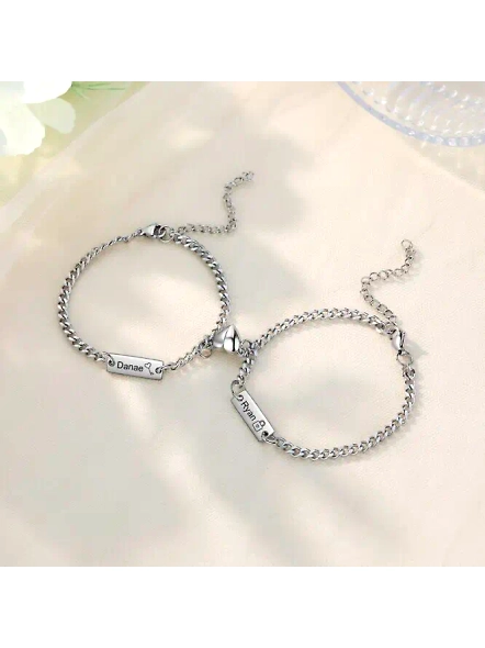 Matching Heart Charm Bracelet for Couples - Stainless Steel Minimalist Chain Bracelets