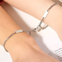 matching heart charm bracelet for couples - stainless steel minimalist chain bracelets
