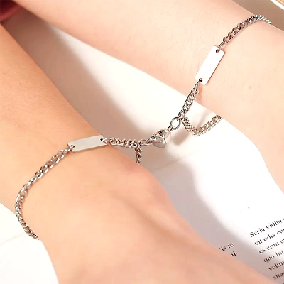 Matching Heart Charm Bracelet for Couples - Stainless Steel Minimalist Chain Bracelets