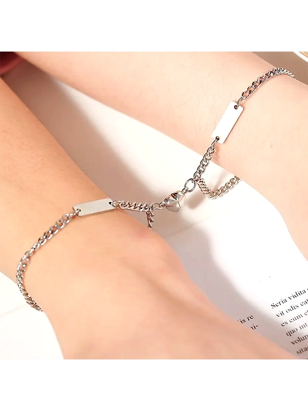 Matching Heart Charm Bracelet for Couples - Stainless Steel Minimalist Chain Bracelets