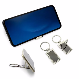 camel 2-in-1 metal keychain with mobile stand - elegant black & silver finish