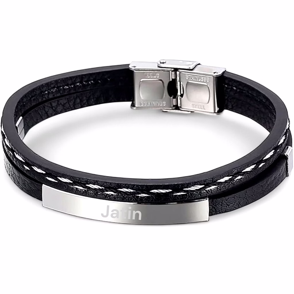 Personalized Leather Bracelet for Men with Customizable Name - SGJ03 image 4