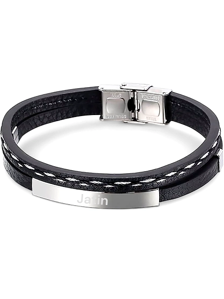 Personalized Leather Bracelet for Men with Customizable Name - SGJ03