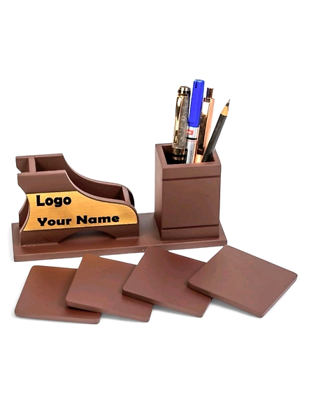 Desk Brown Gold Desk Organiser with 4 Tea Coasters