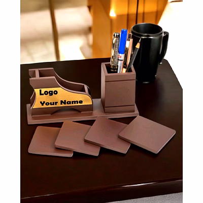 desk brown gold desk organiser with 4 tea coasters